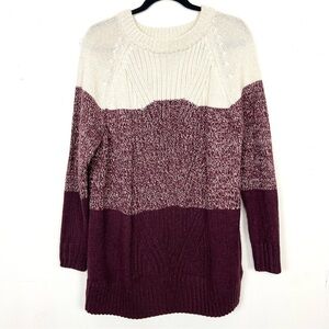 Isabel Maternity Sweater Colorblock‎ White Burgundy Red Thick Cableknit Large